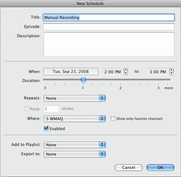 Manual Schedule in EyeTV 3