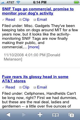 NewsGator Mobile on iPhone