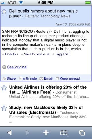 Google Reader on iPhone